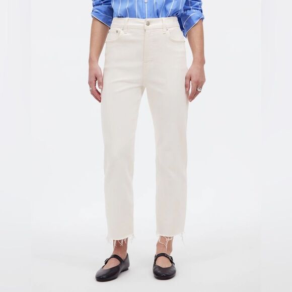 *Flaw* Madewell NWT The '90s Straight Crop Jean Size 25 in Tile White - Picture 1 of 16